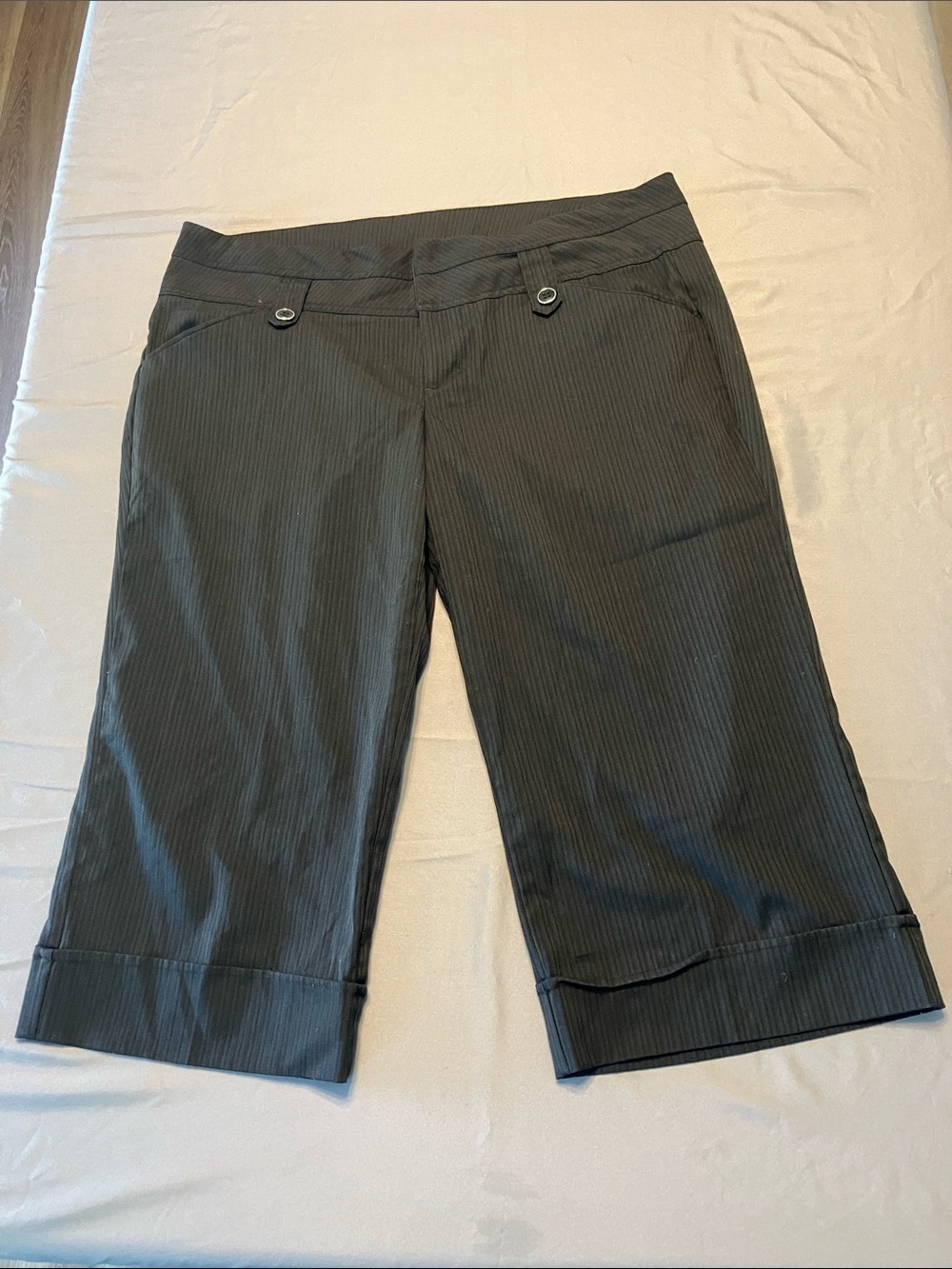 Vanity Black Pinstripe Capris with Cuffed Hem